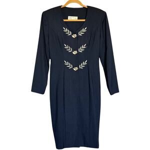 Vintage Ann Tobias  Dress Womens Size 8 Blue Long Sleeve Button Down Midi U.S.A.